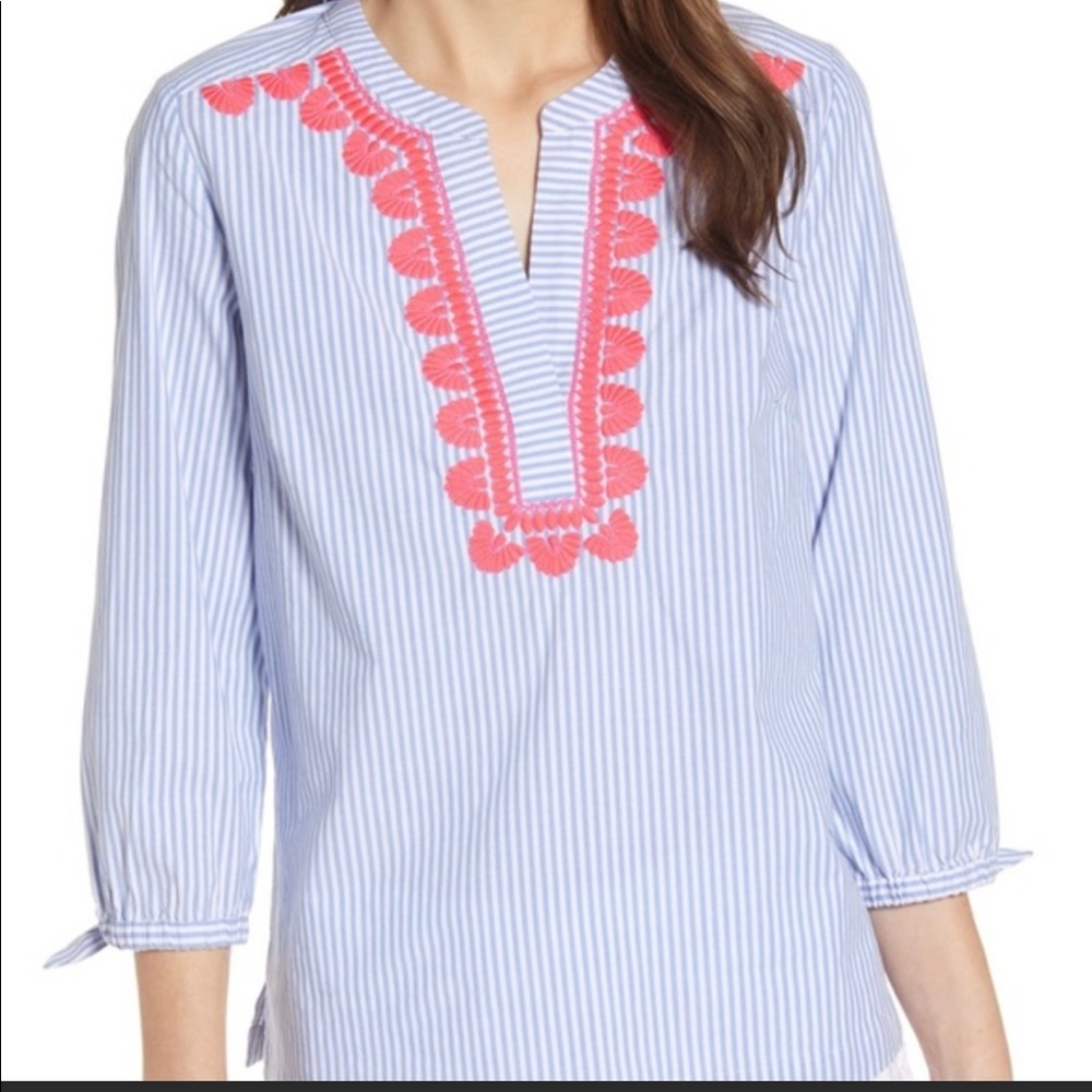NWT Vineyard Vines Striped Embroidered Savannah Popover Top Size L
